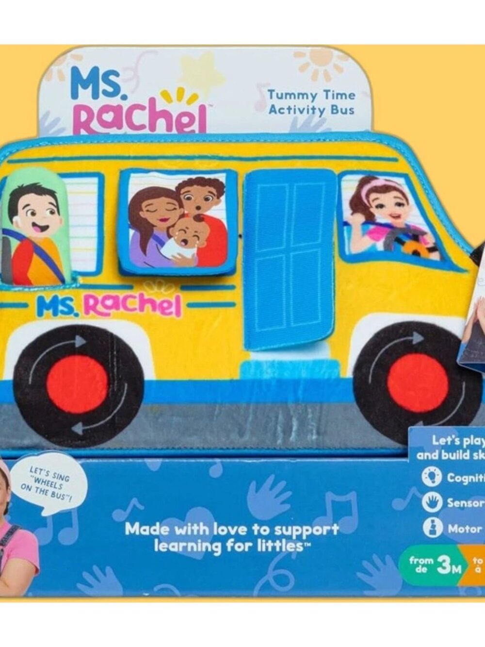 Ms. Rachel Tummy Time Plush Activity School Bus Baby Playmat NEW